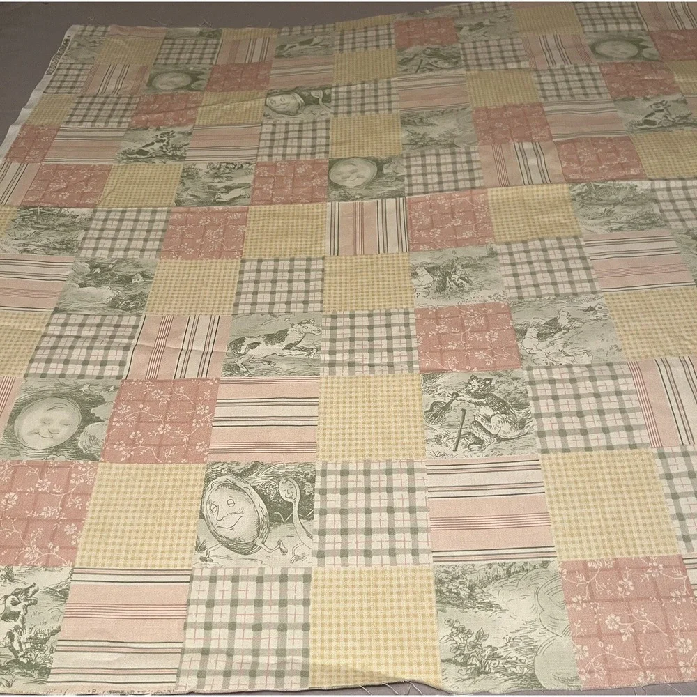 John Wolf Richloom Nursery Rhyme Patchwork Fabric Humpty Dumpty Pastel MMII Pink